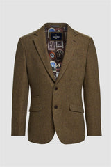 Thomas - Herre Brun Klassisk Sildebensmønstret Tweed Blazer