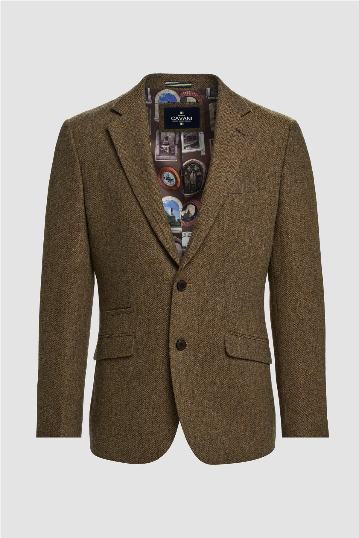 Thomas - Herre Brun Klassisk Sildebensmønstret Tweed Blazer