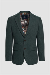 Thomas - Herre Olivengrøn Klassisk Sildebensmønstret Tweed Blazer