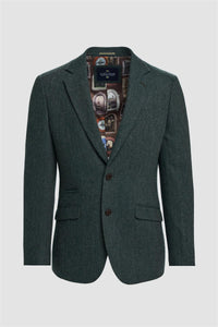 Thomas - Herre Olivengrøn Klassisk Sildebensmønstret Tweed Blazer