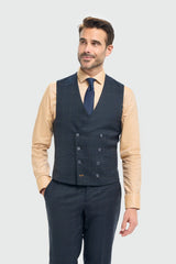 Torino - Men's 3 Piece Tailored Fit Navy Check Suit