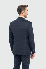 Torino - Men's 3 Piece Tailored Fit Navy Check Suit