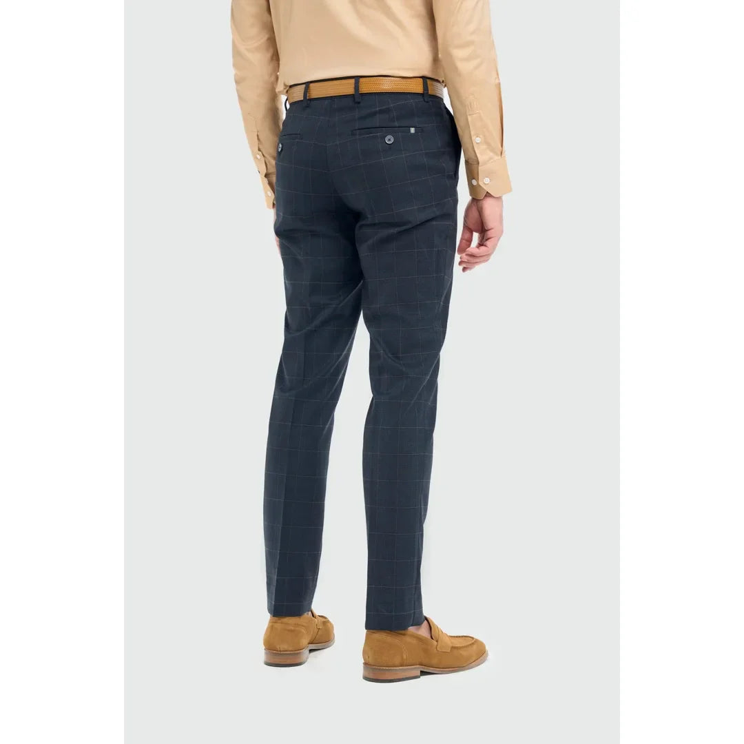 Torino - Herre marineblå ternede formelle bukser