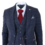 TP-32 - Gatsby-stil marineblåt 3-delt jakkesæt i uldblanding i tweed til mænd