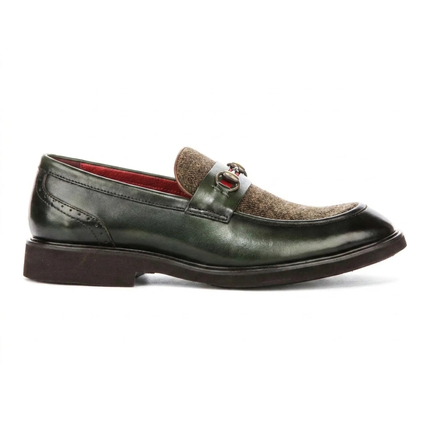 Tristian - Herre Grønne Læder Sildebensfarvet Tweed Loafers