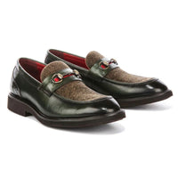 Tristian - Herre Grønne Læder Sildebensfarvet Tweed Loafers