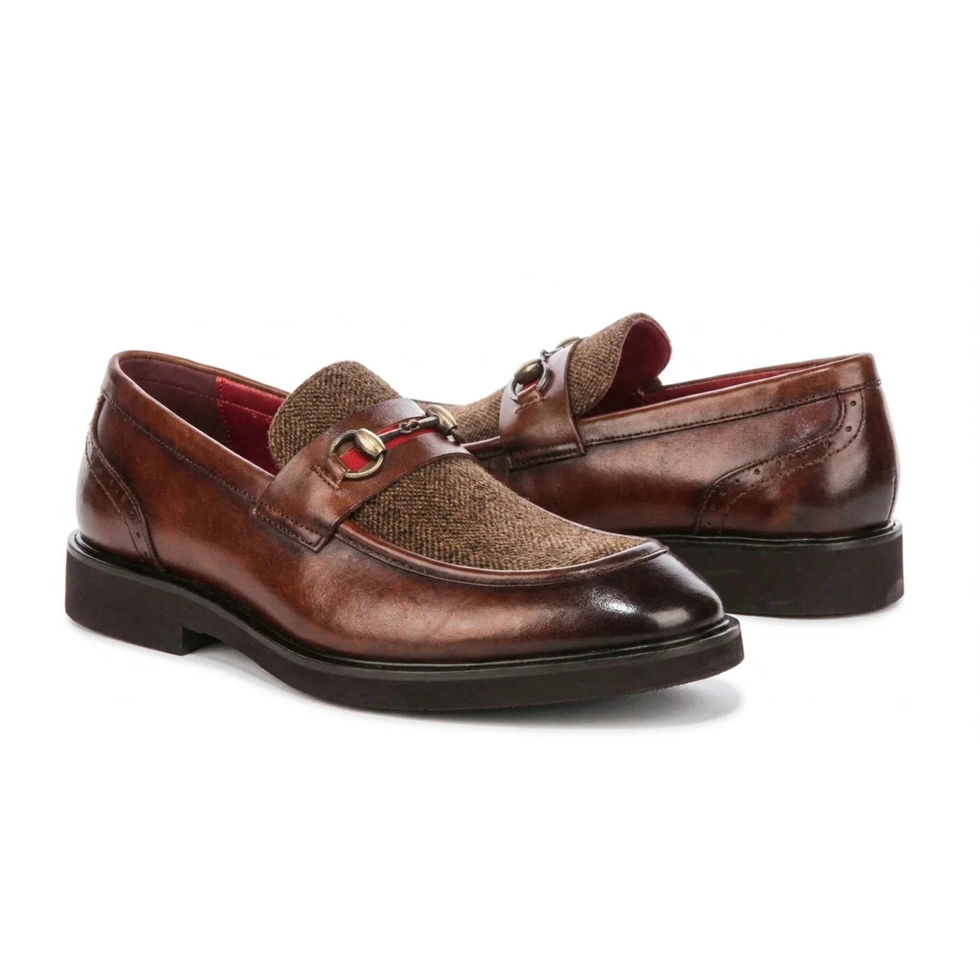 Tristian - Herre loafers i tweed med sildebensmønster i læder til mænd