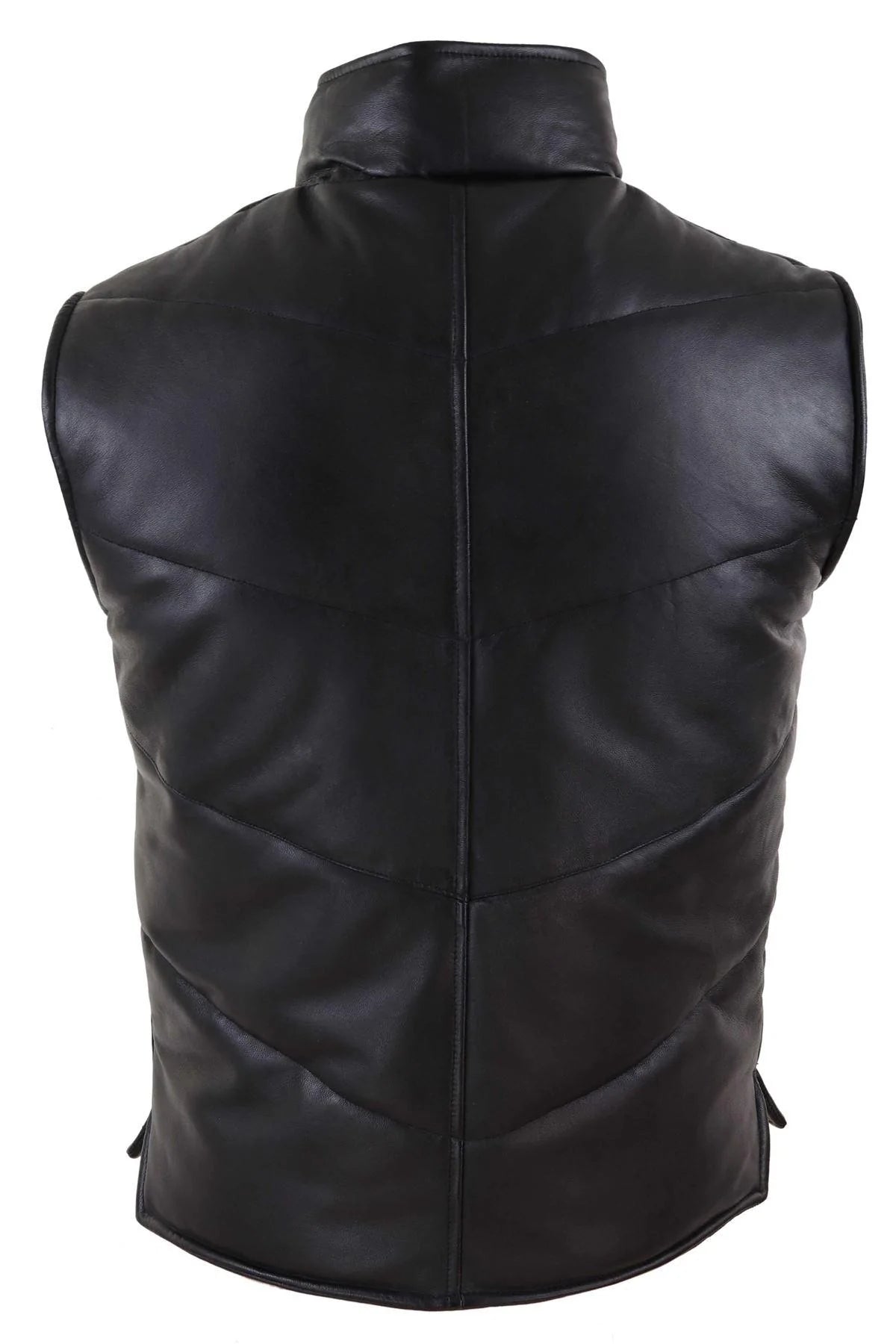 Mens Real Leather Waistcoat Gilet Quilted Puffer Design Warm Zip Casual Black