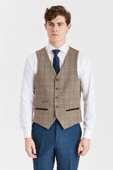 Viceroy marineblåt jakkesæt med Harris brun tweed kontrasterende vest