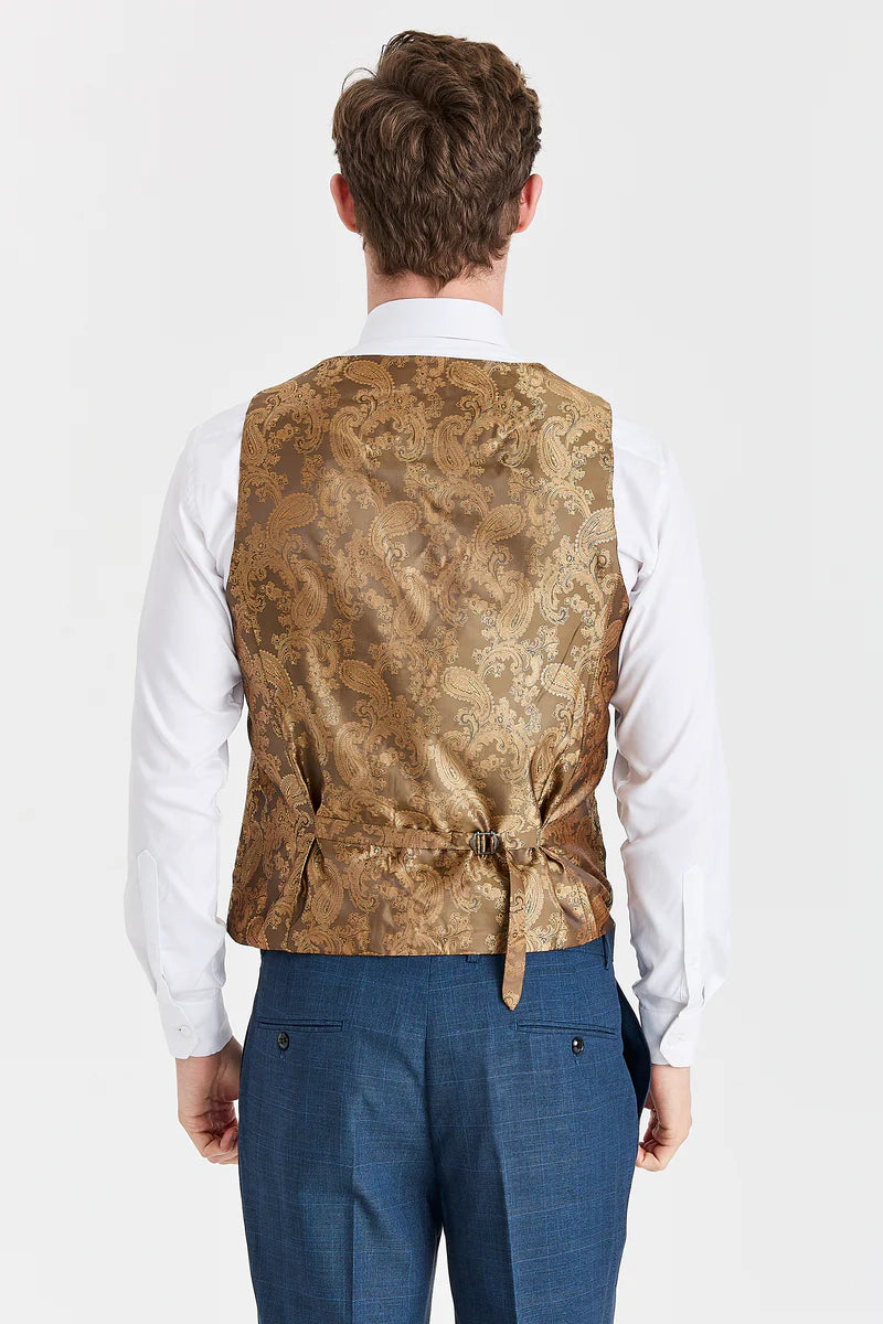 Viceroy marineblåt jakkesæt med Harris brun tweed kontrasterende vest