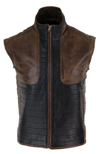 Mens Black & Brown Leather Gilet