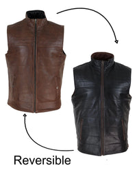 Mens Black & Brown Reversible Leather Gilet