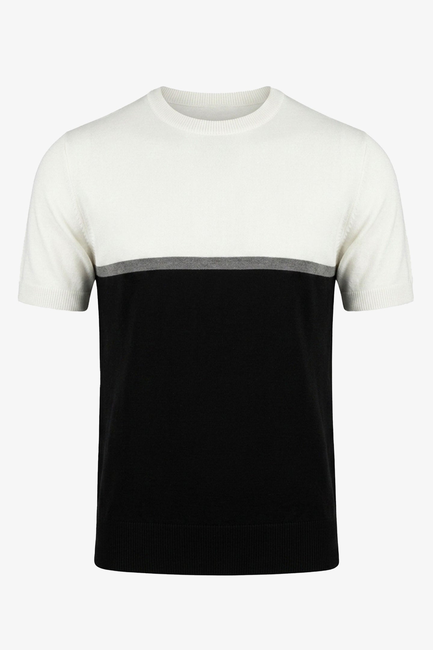 Hvid og sort strikket T-shirt med farveblok til mænd