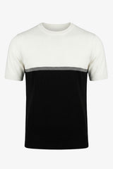 Hvid og sort strikket T-shirt med farveblok til mænd