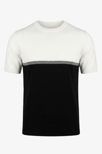 Hvid og sort strikket T-shirt med farveblok til mænd