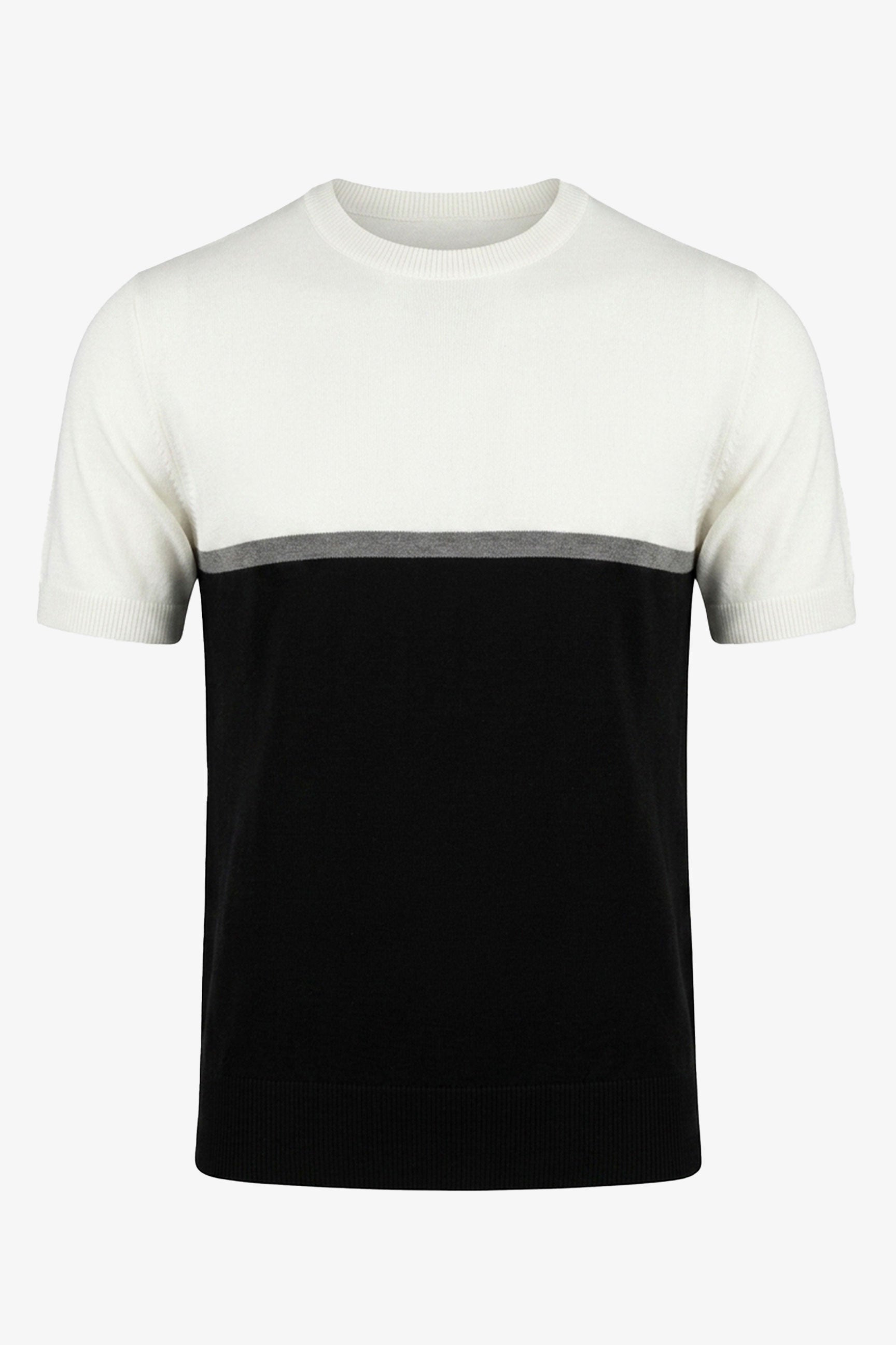 Hvid og sort strikket T-shirt med farveblok til mænd