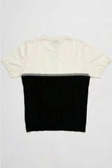Hvid og sort strikket T-shirt med farveblok til mænd