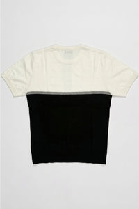 Hvid og sort strikket T-shirt med farveblok til mænd