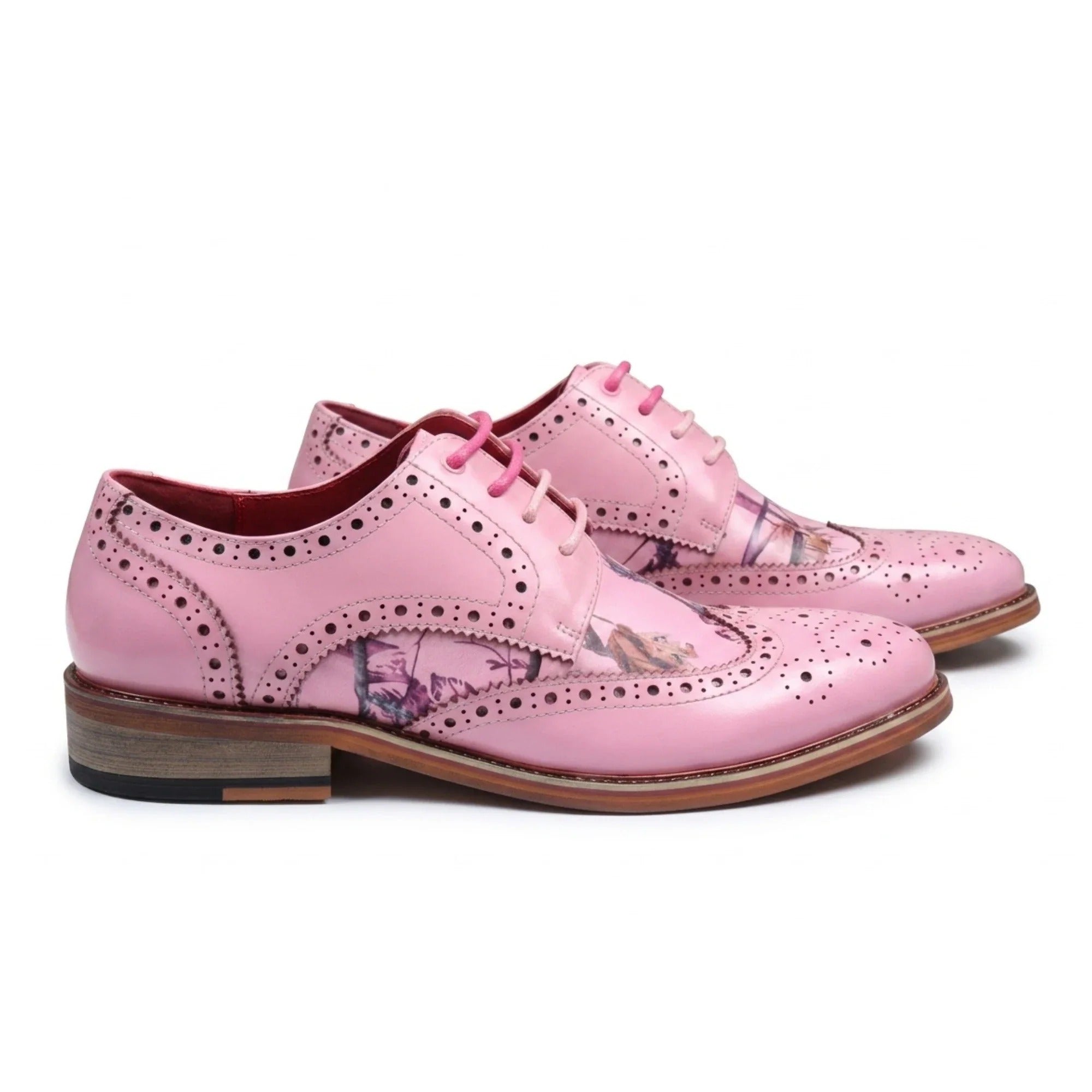 Wolf - Herre lyserøde blomsterprintede wingtip brogues pæne sko
