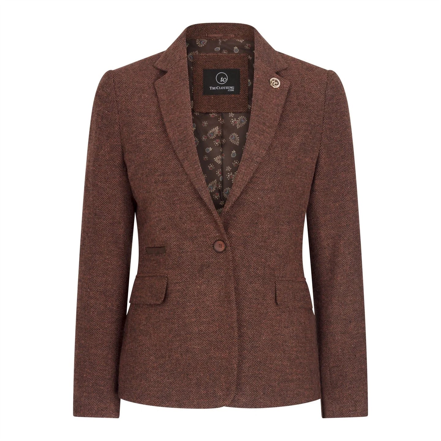 WS-12 - Dame Tweed Blazer Sildebensmønster Uld Rustbrun