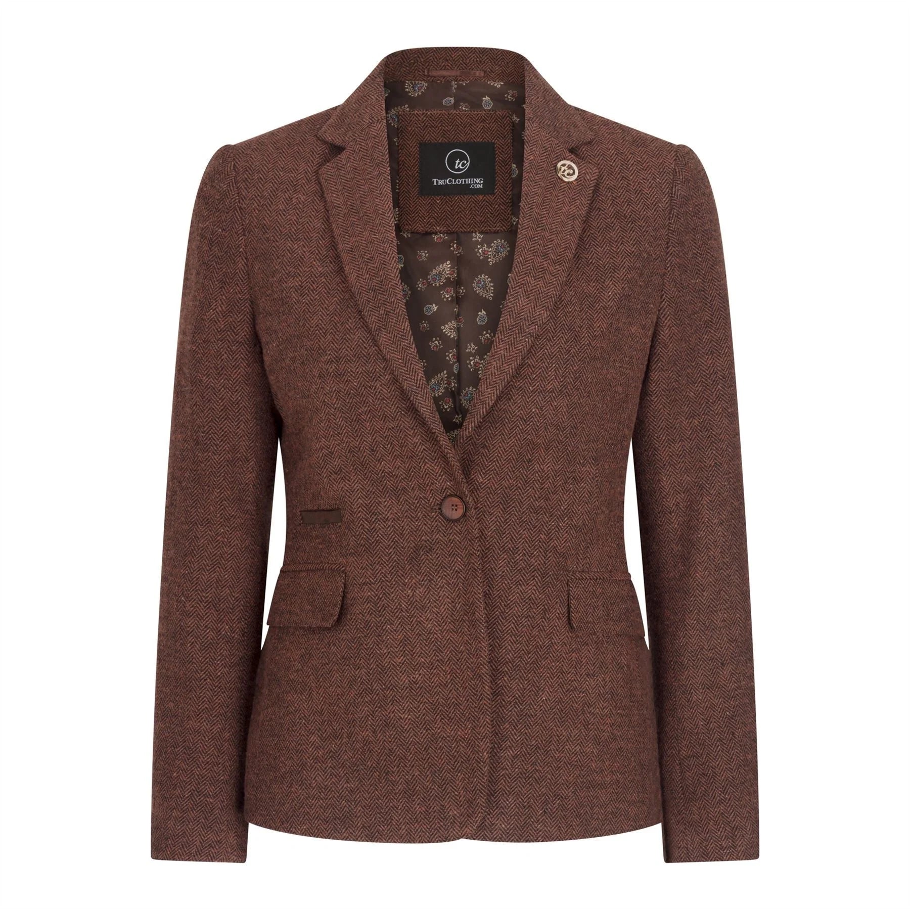 WS-12 - Dame Tweed Blazer Sildebensmønster Uld Rustbrun