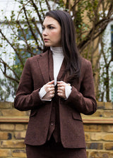 WS-12 - Dame Tweed Blazer Sildebensmønster Uld Rustbrun