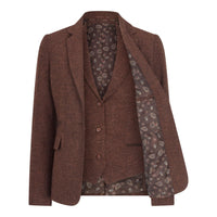 WS-12 - Dame Tweed Blazer Sildebensmønster Uld Rustbrun