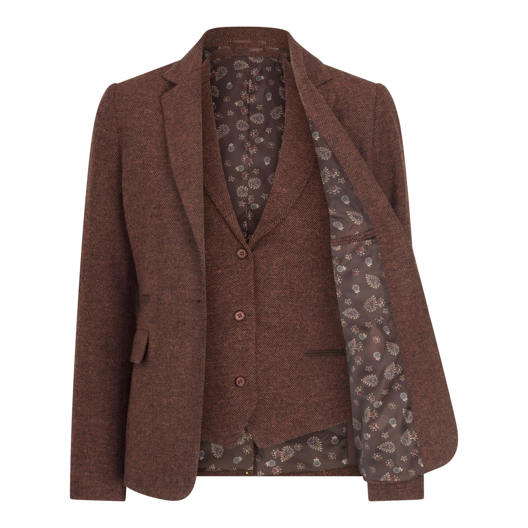 WS-12 - Dame Tweed Blazer Sildebensmønster Uld Rustbrun