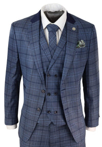 Mens Blue Check Tailored Fit Suit