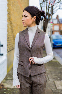 Womens Waistcoat 1920s Vintage Blinders Tan Brown Herringbone Tailored Fit