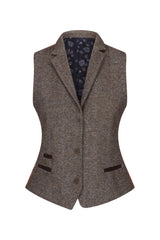 Womens Waistcoat 1920s Vintage Blinders Tan Brown Herringbone Tailored Fit