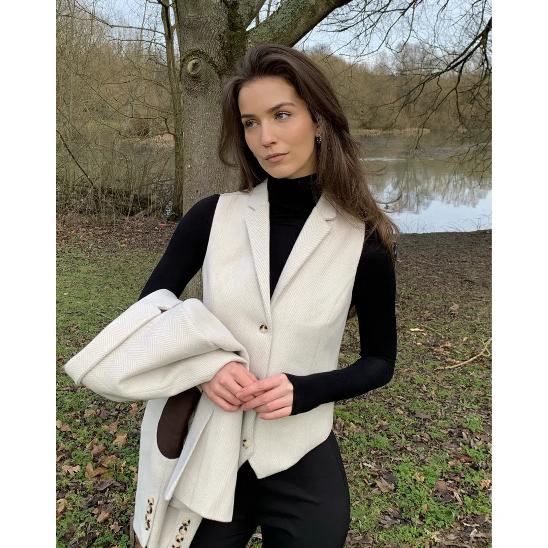 WSN15 - Dame Cremefarvet Tweedvest i Uldblanding