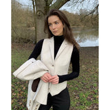 WSN15 - Dame Cremefarvet Tweedvest i Uldblanding